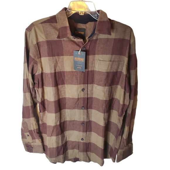 Redmond Brown Plaid Collared Button Down Flannel, NWT, Medium - Picture 1 of 6